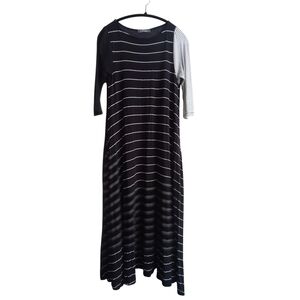 Alembika Black and White Striped Polka Dot Maxi Dress Cotton Viscose Size 8